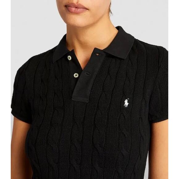 Polo Ralph Lauren Black Skinny Fit Cable Knit Cotton Polo Dress Size L - Picture 2 of 13